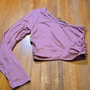 OMT Fashions Women Small Mauve‎ Asymmetrical One Shoulder Long Sleeve Crop Top
